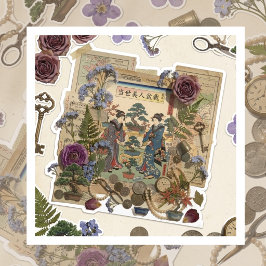 Elegante Ukiyoe-collagekunst – Vintage JP-schoonhe Sticker