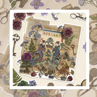 Elegante Ukiyoe-collagekunst – Vintage JP-schoonhe Sticker