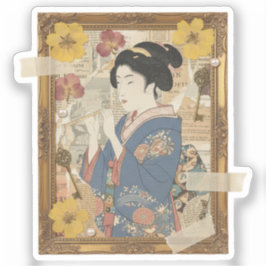 Elegante Ukiyoe-collagekunst – Vintage JP-schoonhe Sticker