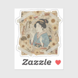 Elegante Ukiyoe-collagekunst – Vintage JP-schoonhe Sticker