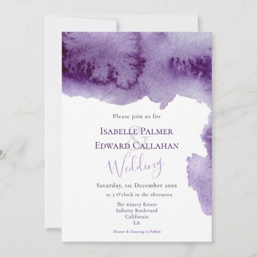 Elegante Ultra Violet Waterverf Splash Wedding Kaart (Voorkant)