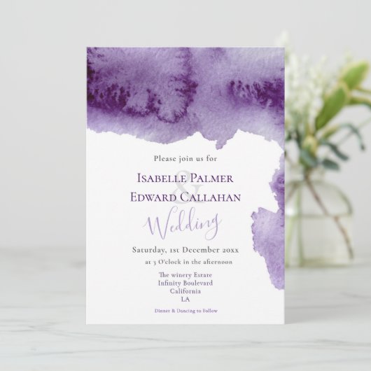 Elegante Ultra Violet Waterverf Splash Wedding Kaart (Staand voorkant)