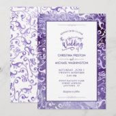Elegante ultra violette Waterverf bloeit bruiloft Kaart (Voorkant / Achterkant)