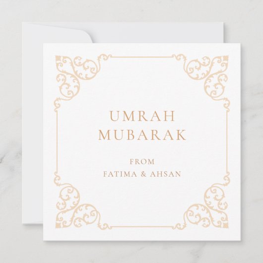 Elegante Umrah Mubarak gouden script kaarten (Voorkant)