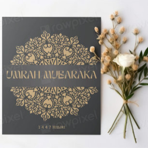 Elegante Umrah Mubarak wenskaart – Goud Islamitisc Notitiekaartje