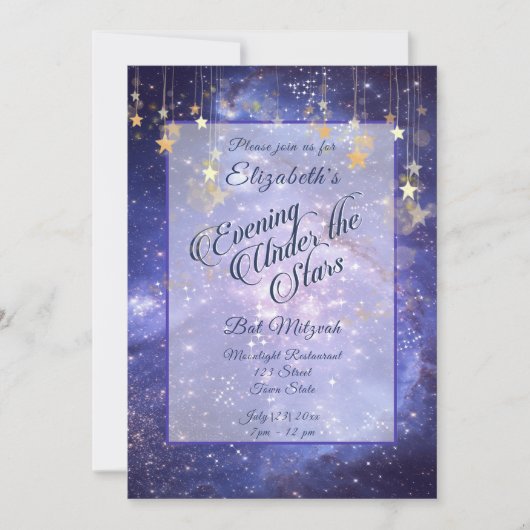 Elegante Under the Stars Galaxy Bat Mitzwa Kaart (Voorkant)