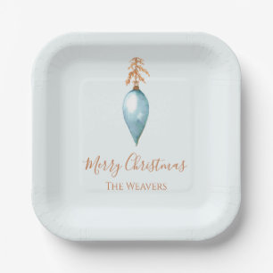 Elegante Unieke Blauwe Waterverf Custom Christmas Papieren Bordje