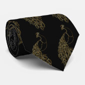 Elegante unieke Bold Black en Gold Peacock Necktie Stropdas (Opgerold)