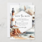 Elegante Unieke Golven Vuurtoren Trouwdag Save The Date (Voorkant)