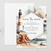 Elegante Unieke Golven Vuurtoren Trouwdag Save The Date (Voorkant / Achterkant)