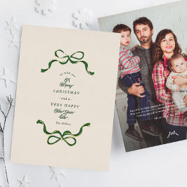 Elegante Unieke Kerstbogen Cream & Groene Foto Folie Feestdagenkaart