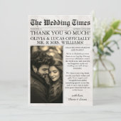 Elegante unieke krant foto bruiloft bedankkaart (Staand voorkant)
