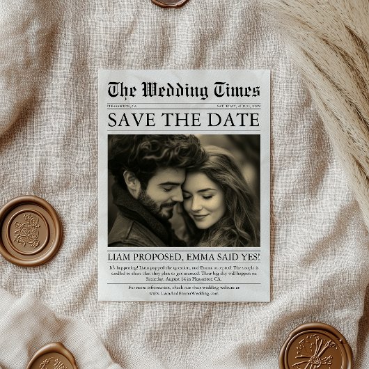 Elegante unieke leuke krant foto bruiloft save the date