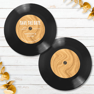 Elegante unieke retro vinylplaat Save The Date Kaart