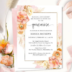 Elegante, unieke roze Waterverf Floral Quinceañera Kaart