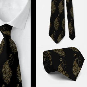 Elegante unieke vette zwart-gouden pauw halsdoek stropdas