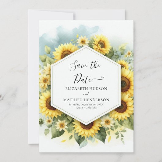 Elegante unieke zonnebloem bruiloft save the date (Voorkant)
