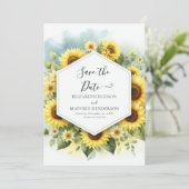 Elegante unieke zonnebloem bruiloft save the date (Staand voorkant)