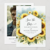 Elegante unieke zonnebloem bruiloft save the date (Voorkant / Achterkant)