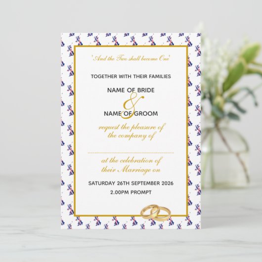 Elegante UNION JACK UK met Gold Script Wedding Kaart (Staand voorkant)
