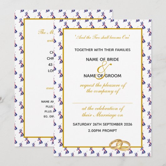 Elegante UNION JACK UK met Gold Script Wedding Kaart (Voorkant / Achterkant)