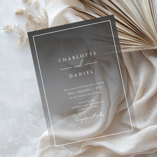 Elegante Urban Grey Gradient Acryl Huwelijk Acryl Uitnodigingen
