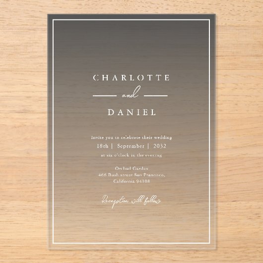 Elegante Urban Grey Gradient Acryl Huwelijk Acryl Uitnodigingen (Voorkant)