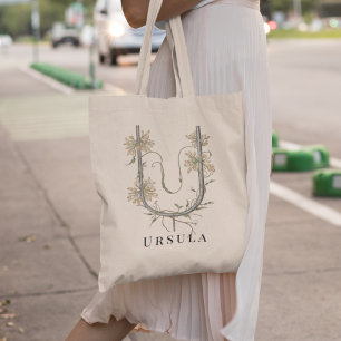 Elegante Uva Ursi Bloemen 'U' Monogram Aangepaste  Tote Bag