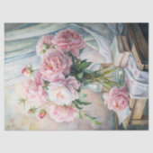 Elegante vaas met roze pioenen op tafel tissuepapier (Voorkant)