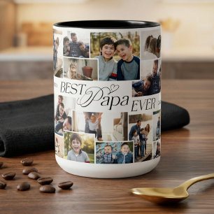 Elegante Vaderdag Beste Papa Ooit Foto Collage Tweekleurige Koffiemok