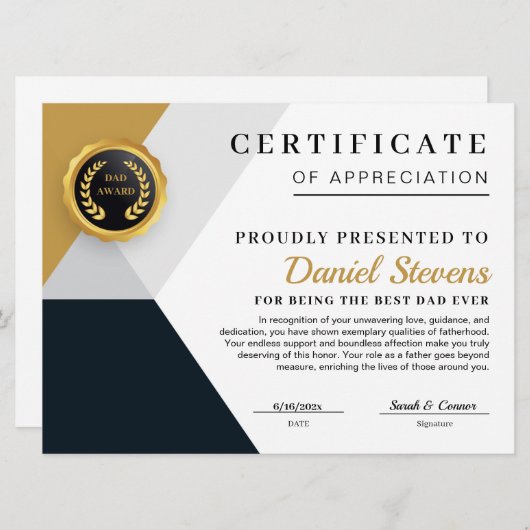 Elegante Vaderdag Certificaatkaart Feestdagenkaart (Voorkant / Achterkant)