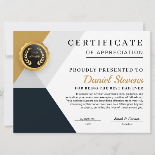 Elegante Vaderdag Certificaatkaart Feestdagenkaart (Voorkant)