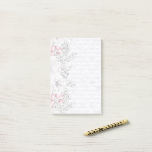 Elegante Vakantie Bloemen Berry Witte Kerst Post-it® Notes (Op bureau)