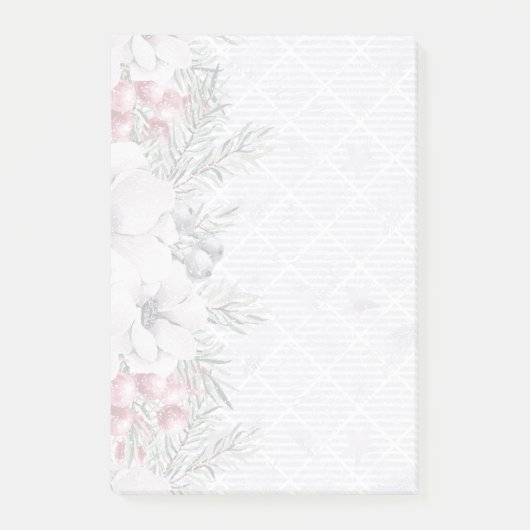 Elegante Vakantie Bloemen Berry Witte Kerst Post-it® Notes (Voorkant)