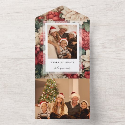 Elegante vakantie bloemenfoto all in one uitnodiging (Binnen)