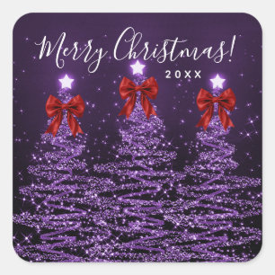Elegante vakantie paarse kerstbomen bogen Rood  Vierkante Sticker