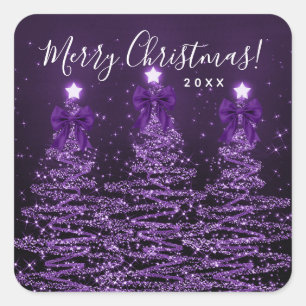 Elegante vakantie paarse kerstbomen strikken  vierkante sticker