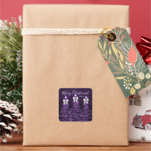 Elegante vakantie paarse kerstbomen strikken zilve vierkante sticker
