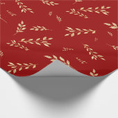Elegante vakantie rode gouden folie bladeren cadeaupapier (Hoek)