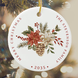 Elegante vakantie rood goud poinsettia keramisch ornament