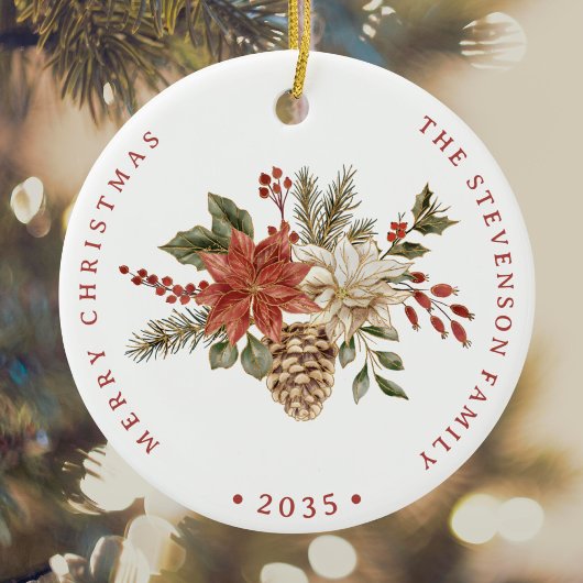 Elegante vakantie rood goud poinsettia keramisch ornament