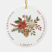 Elegante vakantie rood goud poinsettia keramisch ornament (Voorkant)