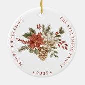 Elegante vakantie rood goud poinsettia keramisch ornament (Achterkant)