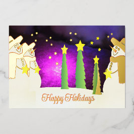 Elegante vakantie sneeuwman folie feestdagenkaart