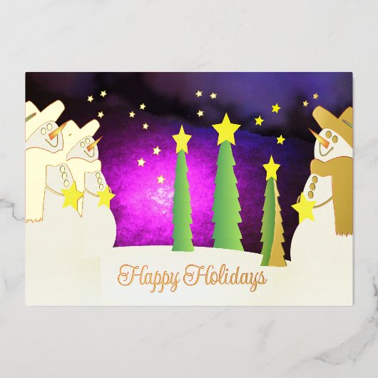 Elegante vakantie sneeuwman folie feestdagenkaart (Voorkant)