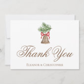 Elegante Vakantie Trouwen Kerstbel Bedankkaart (Voorkant)