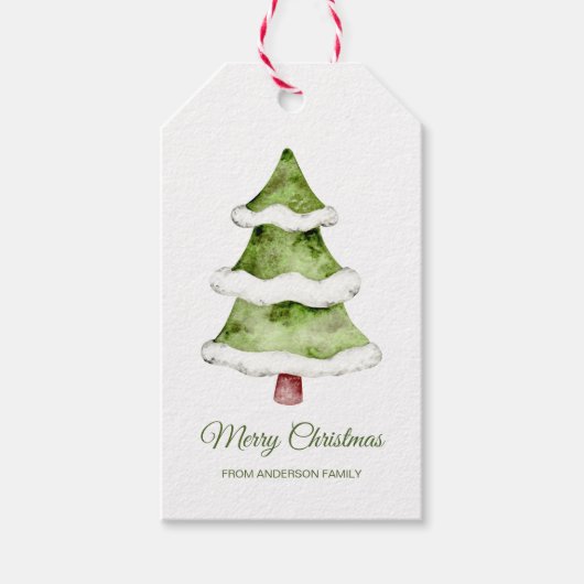 Elegante vakantie Waterverf kerstboom Cadeaulabel (Voorkant)