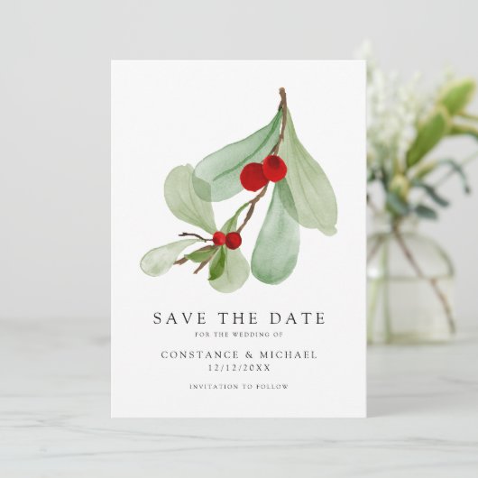 Elegante vakantie winter bruiloft save the date (Staand voorkant)