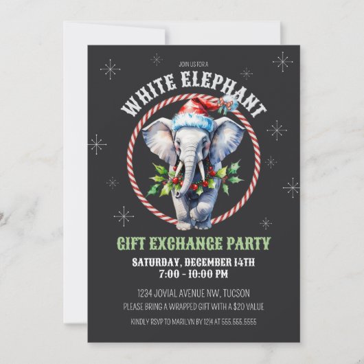 Elegante Vakantie Witte Olifant Gift Exchange Kaart (Voorkant)