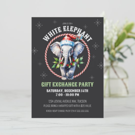 Elegante Vakantie Witte Olifant Gift Exchange Kaart (Staand voorkant)